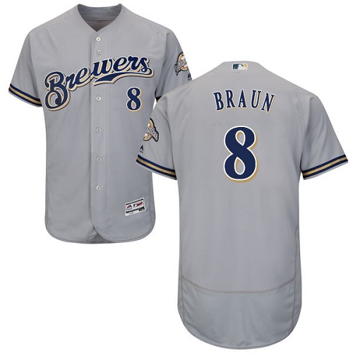 Brewers #8 Ryan Braun Grey Flexbase Authentic Collection Stitched MLB Jersey - Click Image to Close